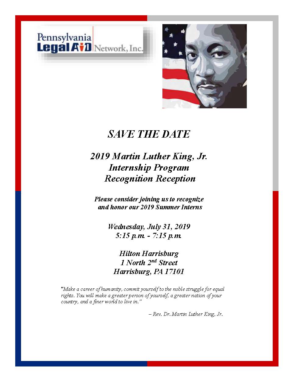2019 MLK Internship Reception flyer
