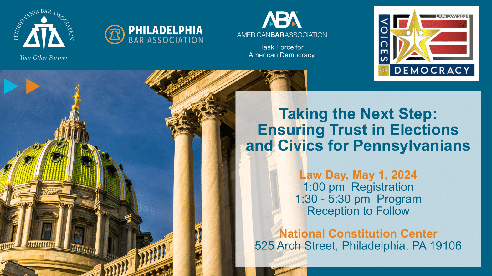 Taking the Next Step: Ensuring Trusted Elections and Civics for Pennsylvanians - Event graphic