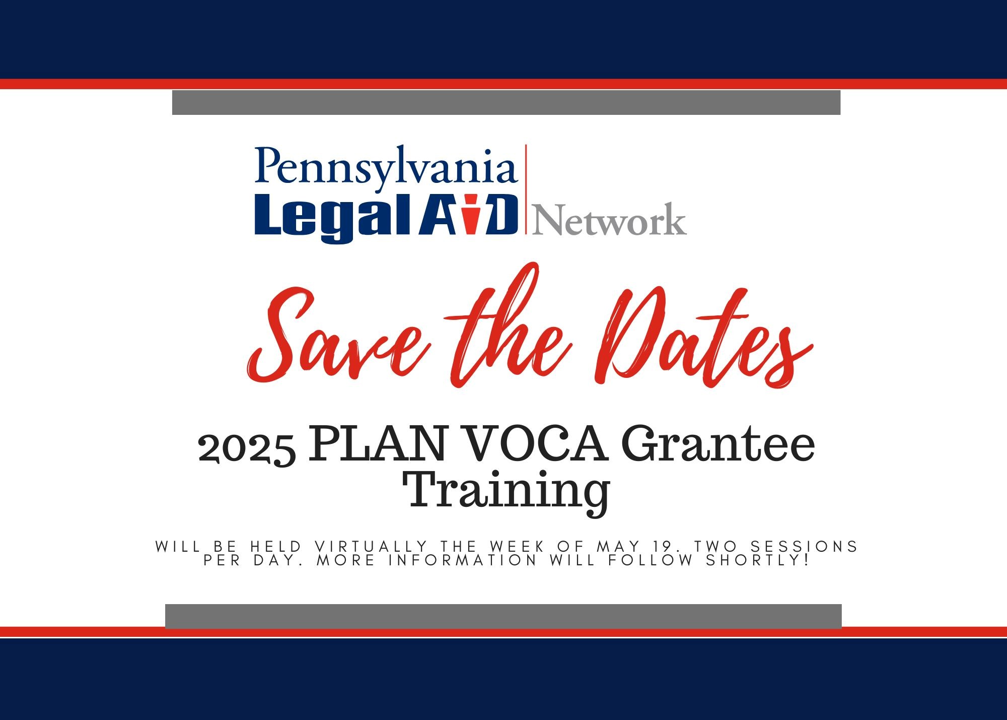 SAVE THE DATES - 2025 VOCA Grantee Training